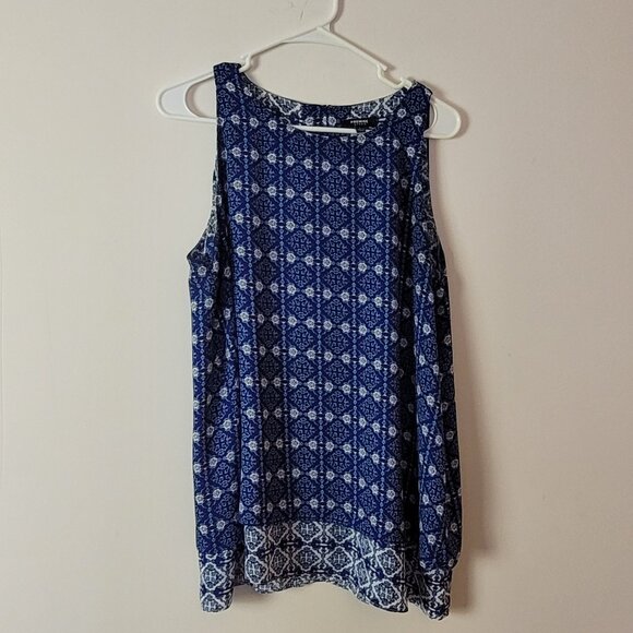 Premise Studio tunic Women's L Sleeveless top blue Layered Geometric floral boho - Picture 5 of 15